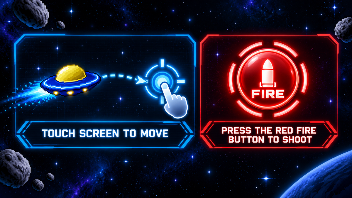 Touch the screen to move the Blue Saucer and press the red FIRE button to shoot